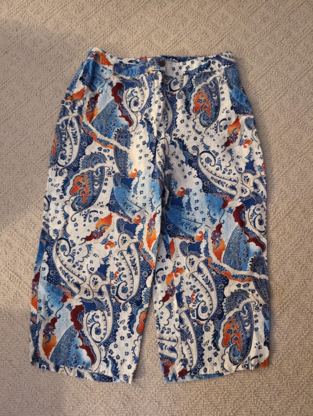 Chico's 100% Linen Capris Size 2 Paisley Summer Resort Wear Fall